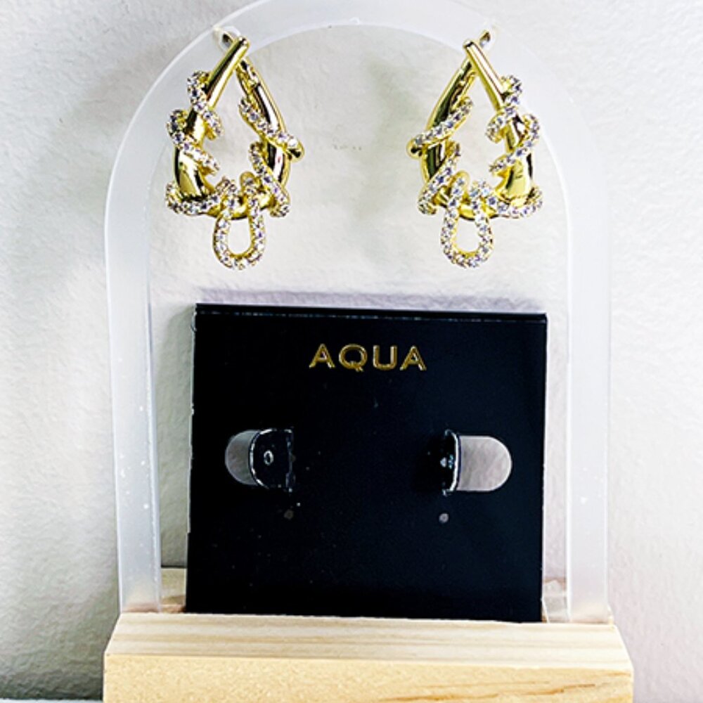 Aqua Front to Back Gold and Crystal Hoop Earrings NWT